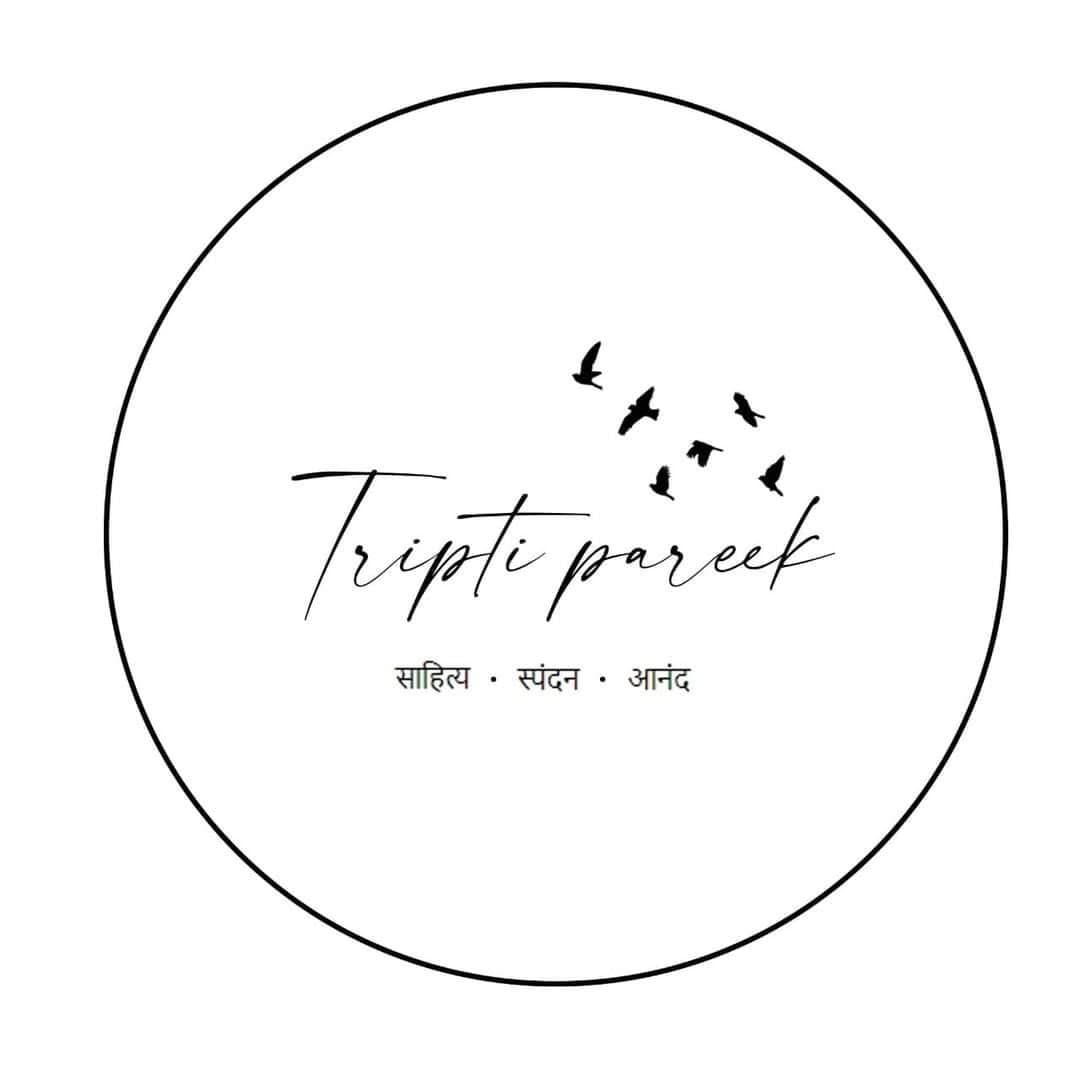 Circular Tripti Pareek logo with flying birds and साहित्य • स्पंदन • आनंद