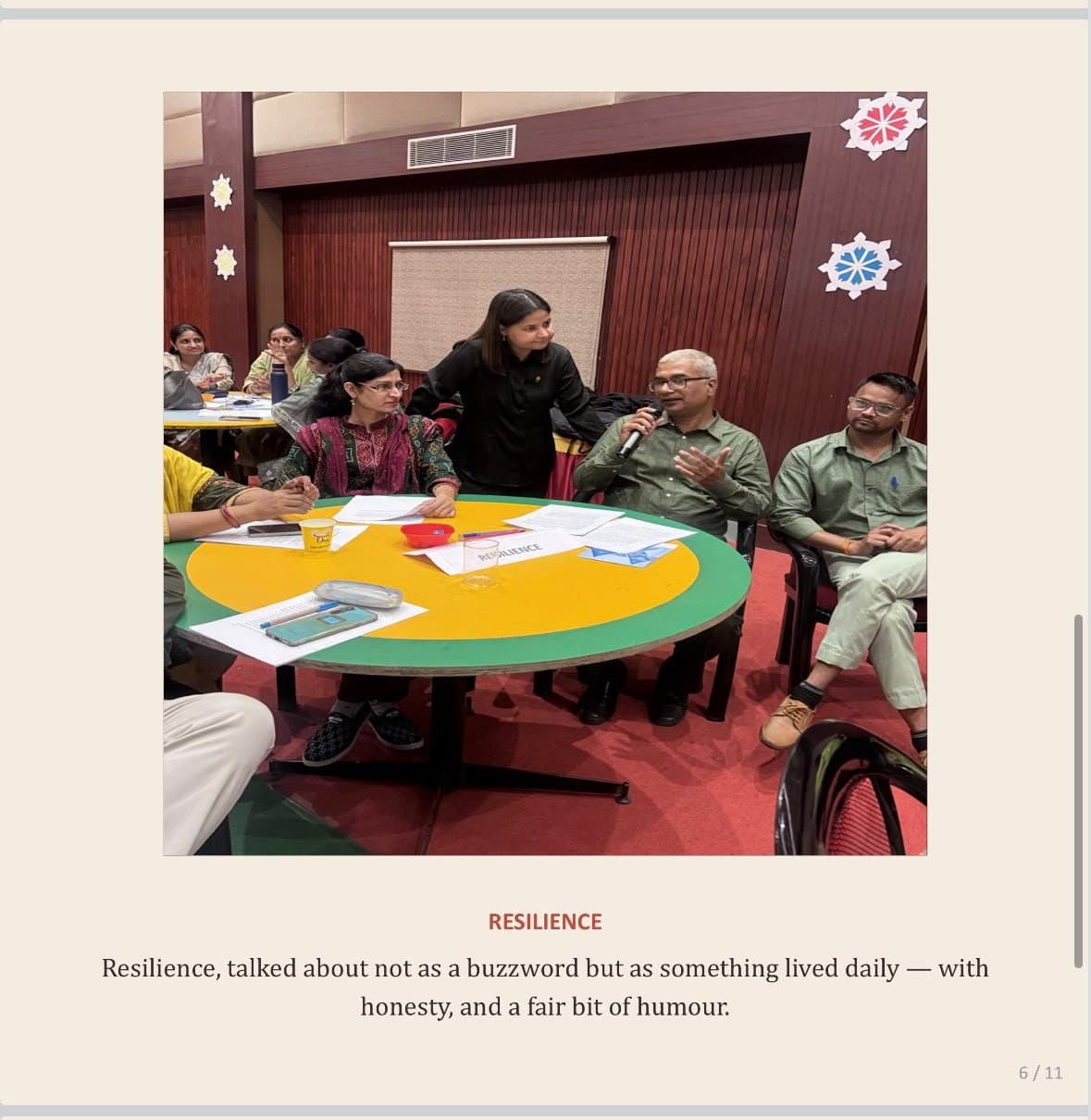 Educator circle discussing resilience during the Narrative as Power programme