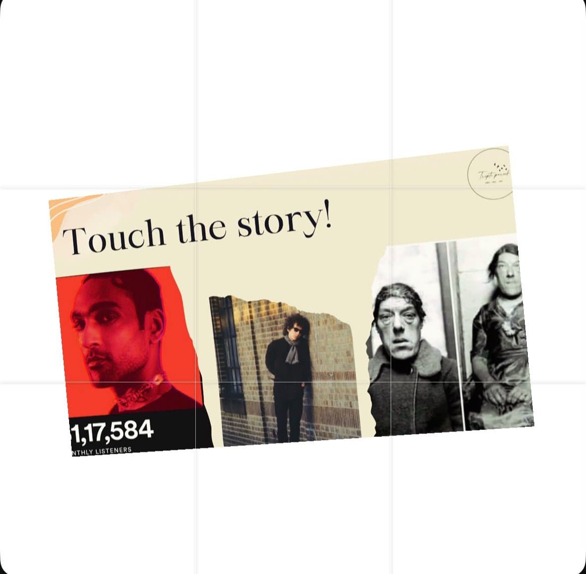 Touch the story collage graphic with photographic storytelling fragments